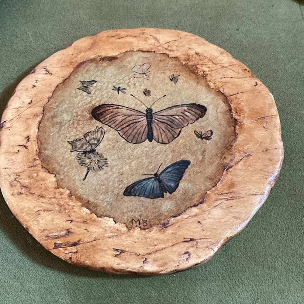 Vintage 1960 1970 5.5 In Butterfly Decor Wooden Boho Tabletop Trivetlike OOAK